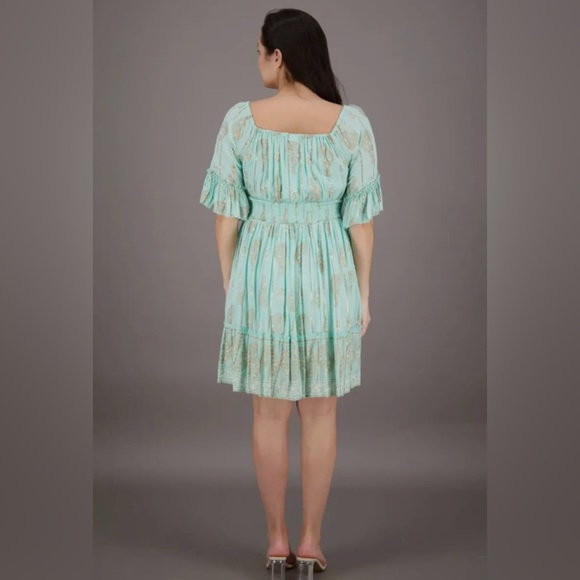 Mint Green Rayon Boho Dress with Ruffled Sleeves 24942 - Picture 2 of 2